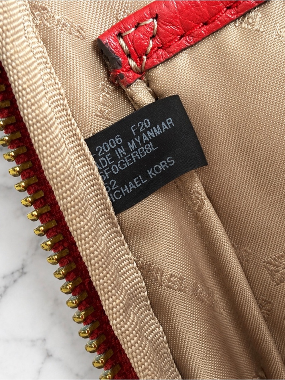 Michael Kors Red Studded Leather Backpack - Picture 9 of 10